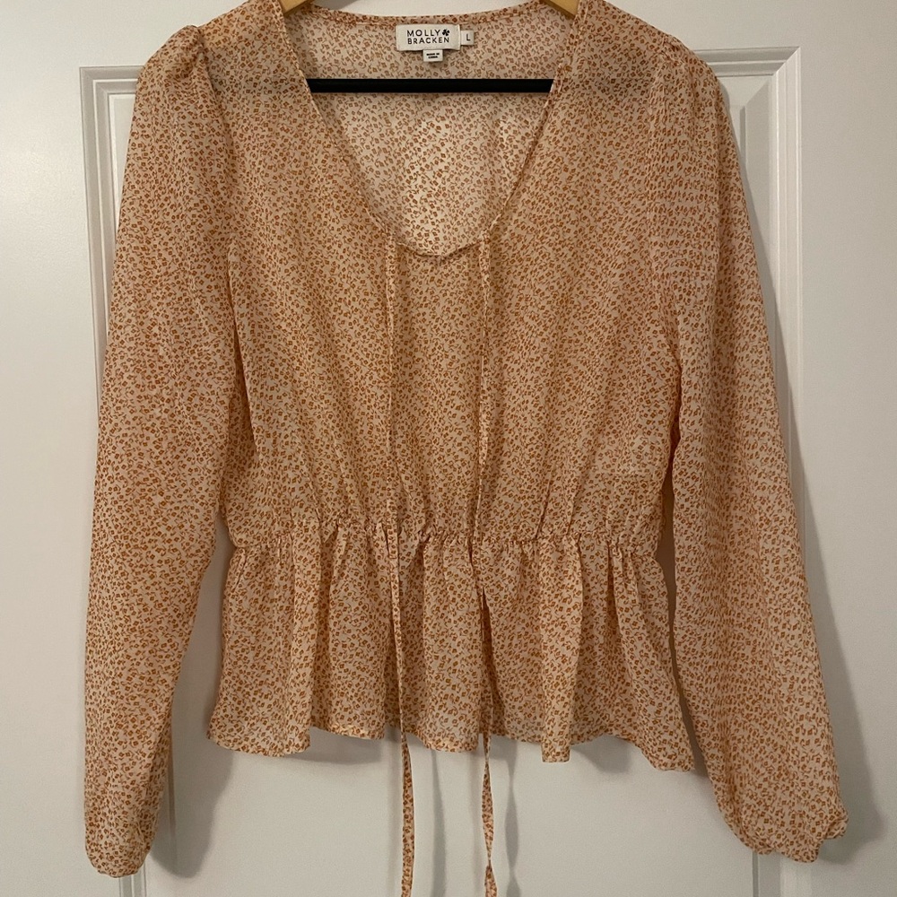 Molly Bracken Floral Orange and White Sheer Top